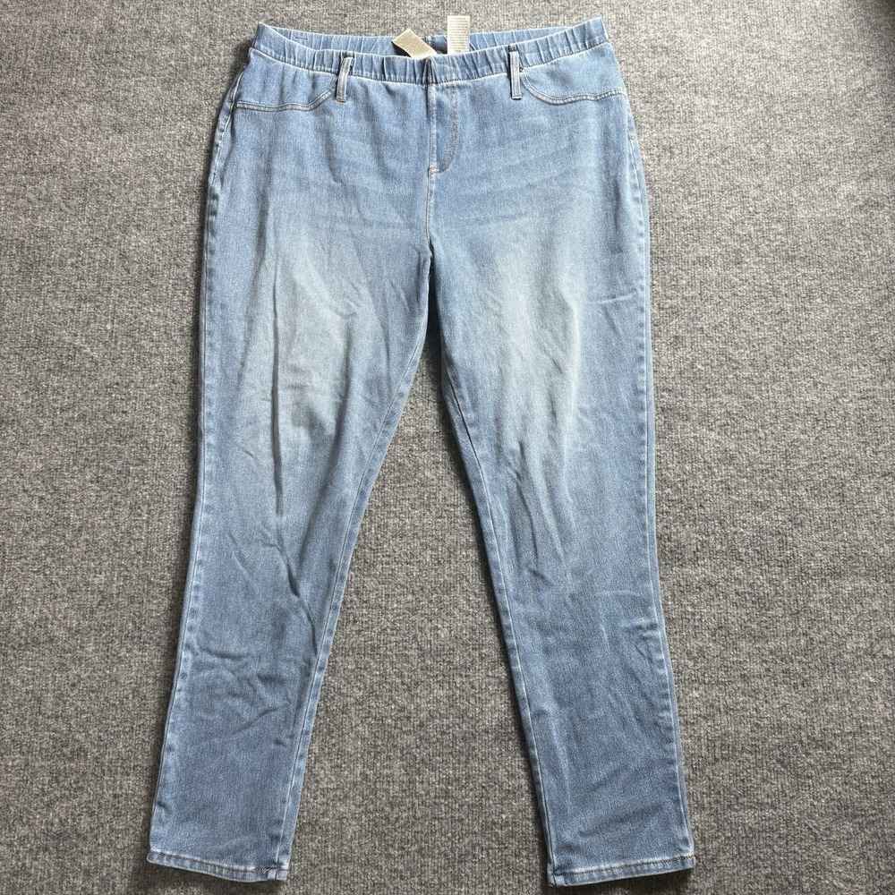 Womens Light Wash Stretch Pull On Denim Jeans Elastic Waist Pants Size 1X
